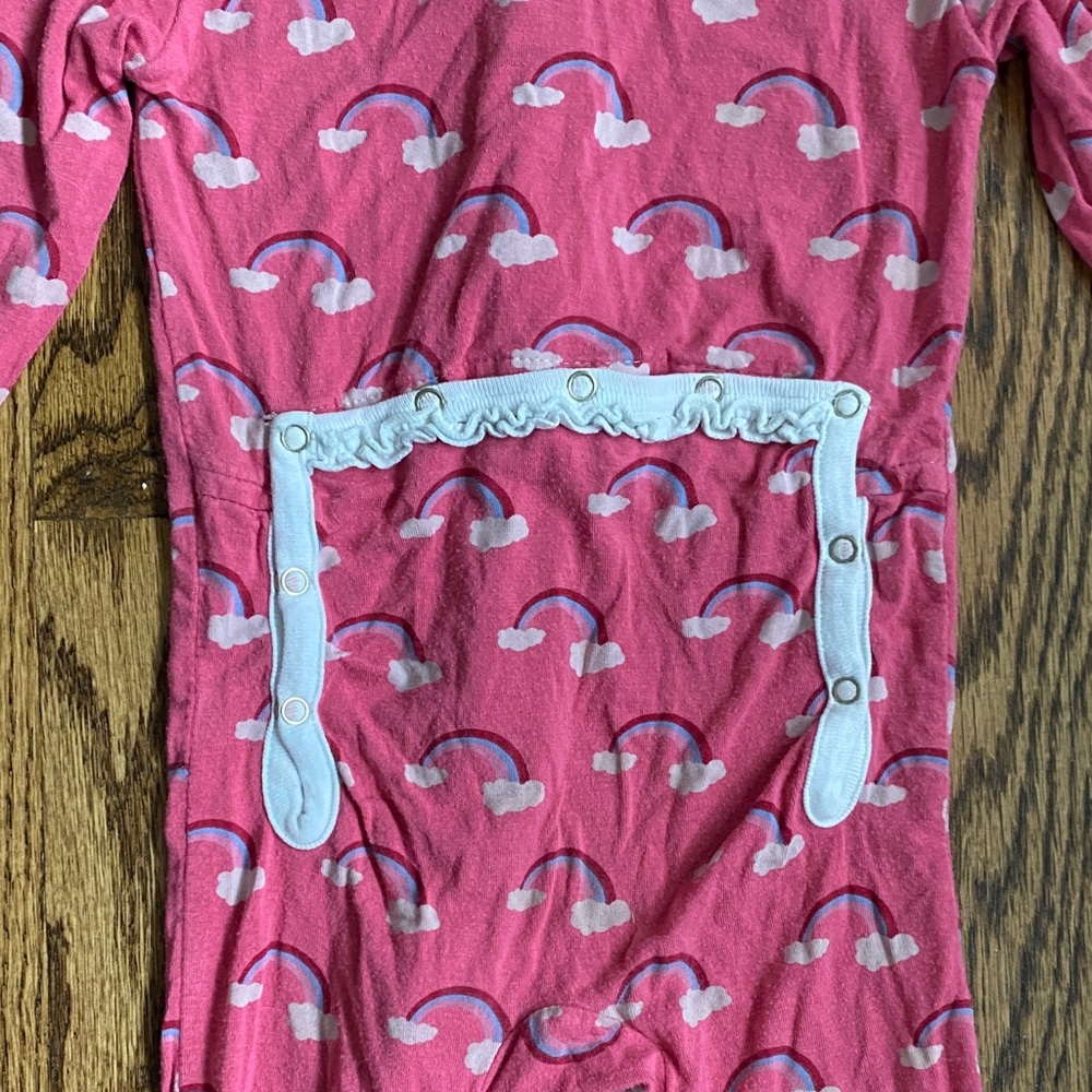 Pink rainbow print Kickee Pants zip up bamboo one piece pj with bum flap, 12-18M - Picture 10 of 12